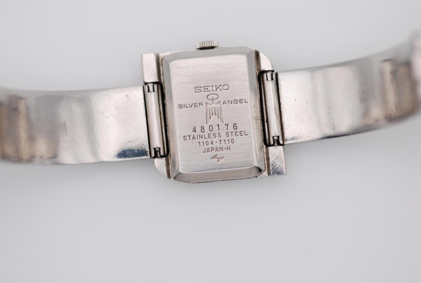 Seiko Silver Angel Manual Wind Ladies Watch Leaf Shape Blue Dial 1104-7110