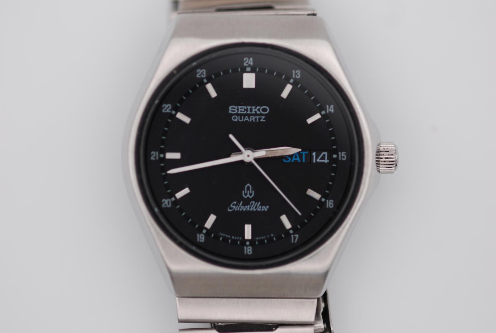 Seiko Silverwave 8229-6030 Black Dial 24h Bezel Day Date Original Bracelet