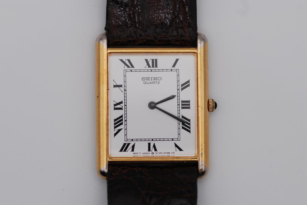 Seiko Tank 5Y30-5369 Gold Tone Roman Numeral Indices