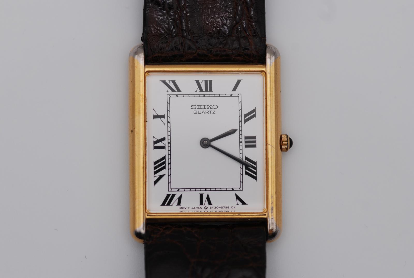 Seiko Tank 5Y30-5369 Gold Tone Roman Numeral Indices