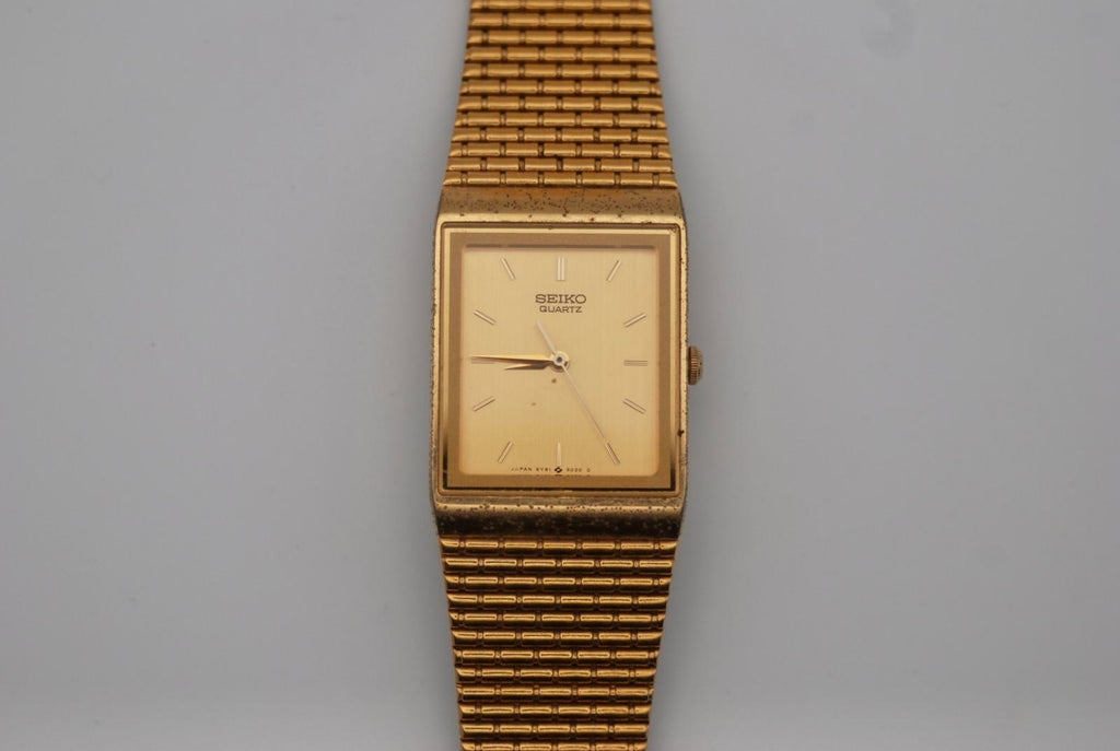 Seiko 5Y91 Gold Tone Brick Bracelet Tank Quartz Watch
