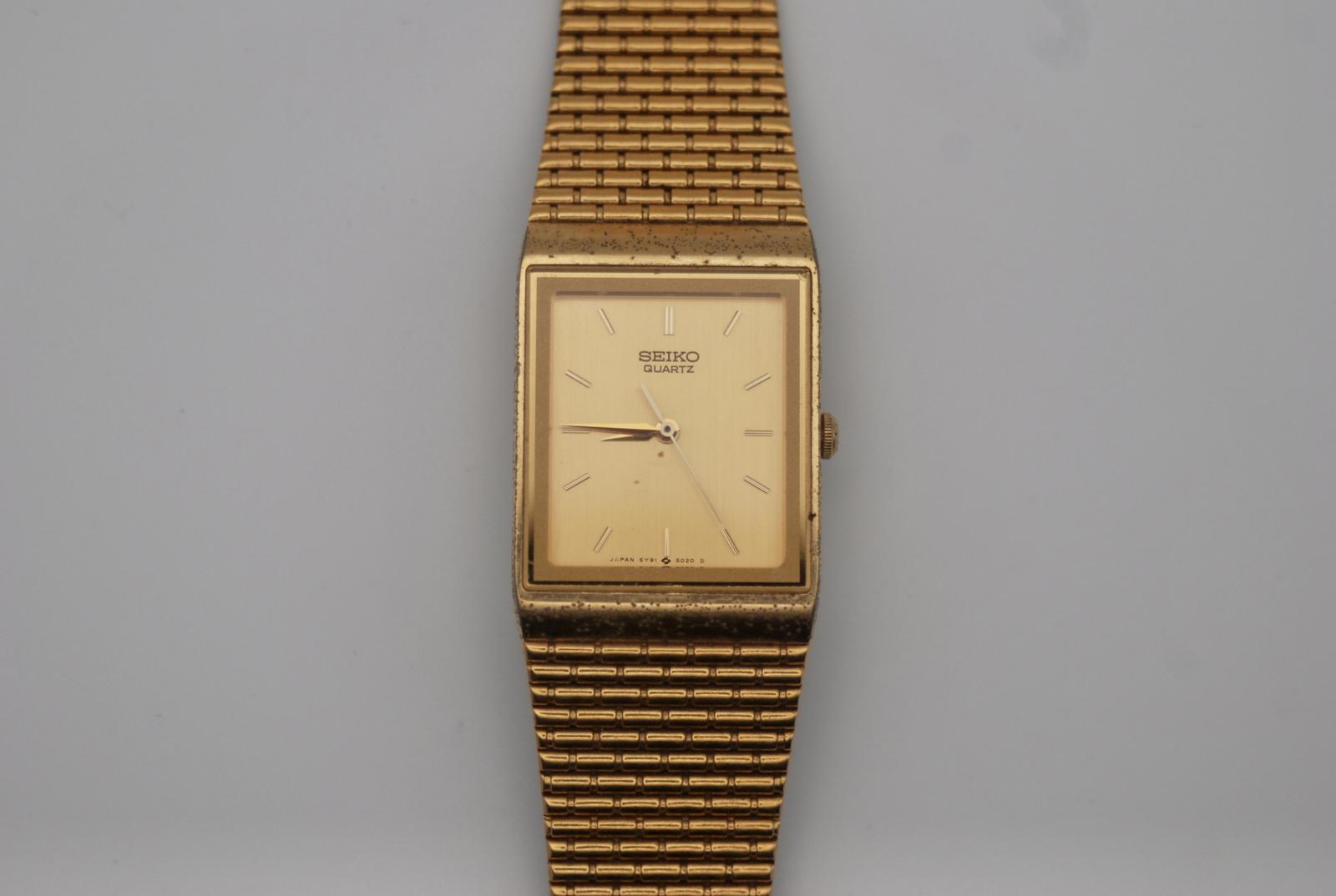 Seiko 5Y91 Gold Tone Brick Bracelet Tank Quartz Watch