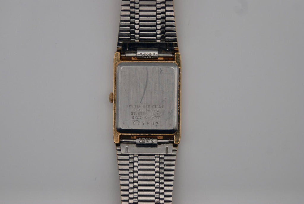 Seiko 5Y91 Gold Tone Brick Bracelet Tank Quartz Watch