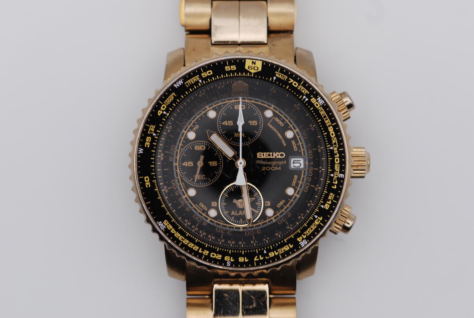 Seiko Flightmaster SNA414 Gold Tone 7T62-0EB0