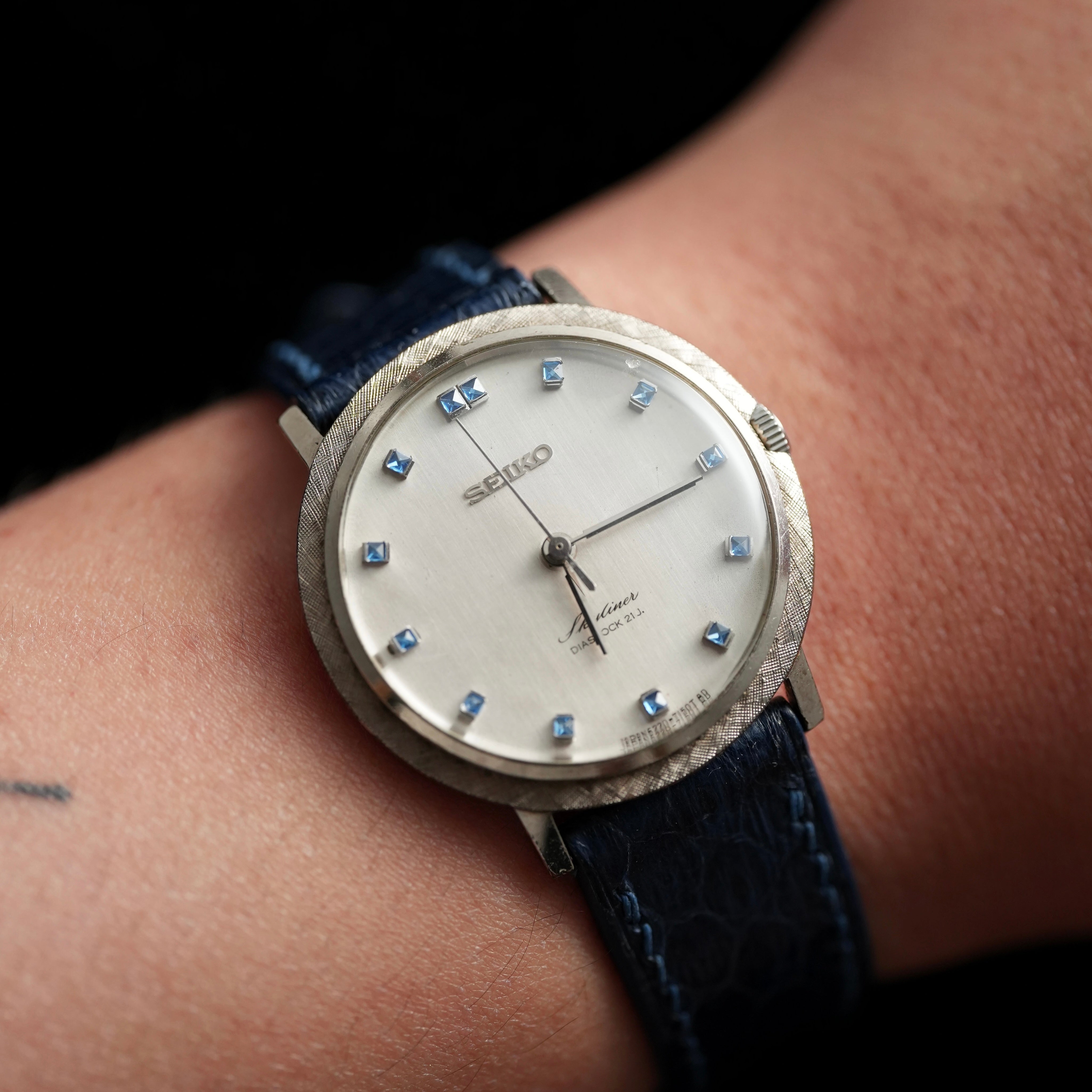Seiko Skyliner with Blue Stone Indices Palladium Plated Case 6220
