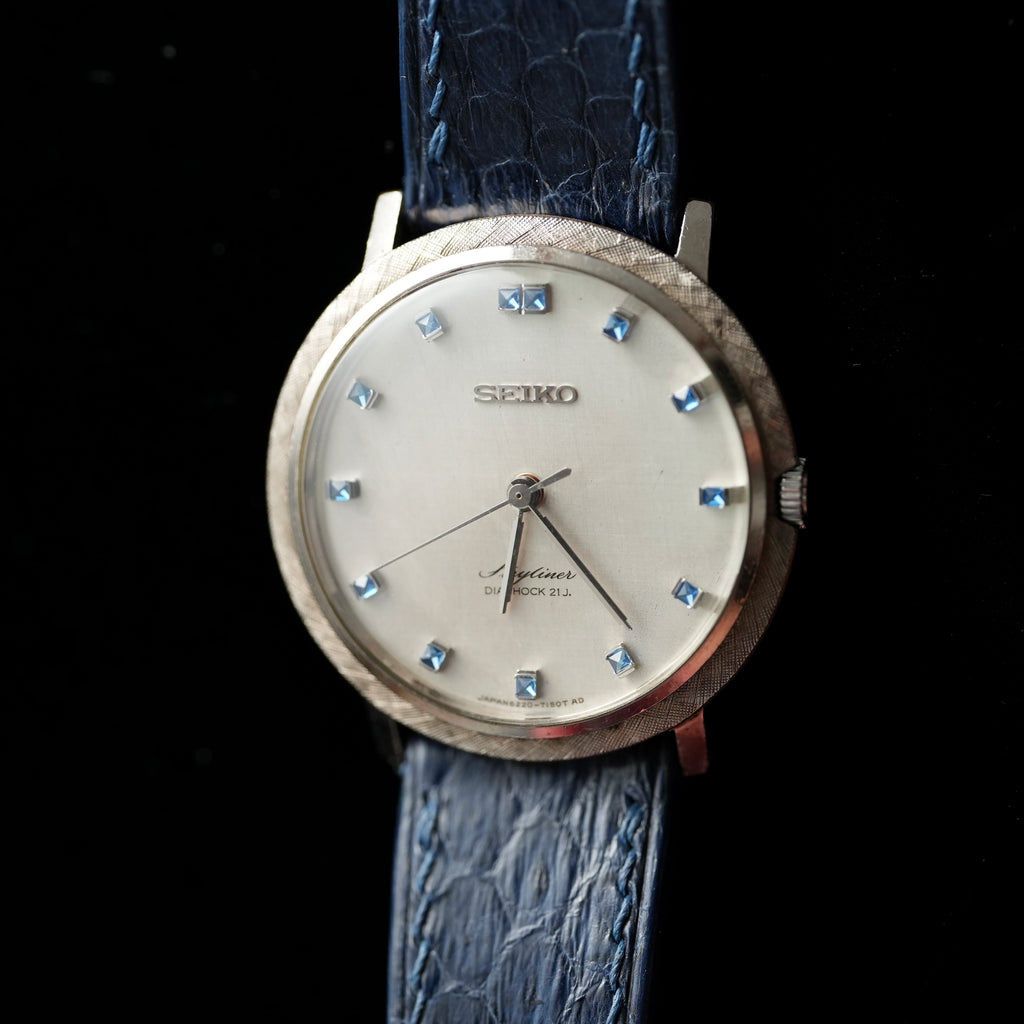 Seiko Skyliner with Blue Stone Indices Palladium Plated Case 6220-7120