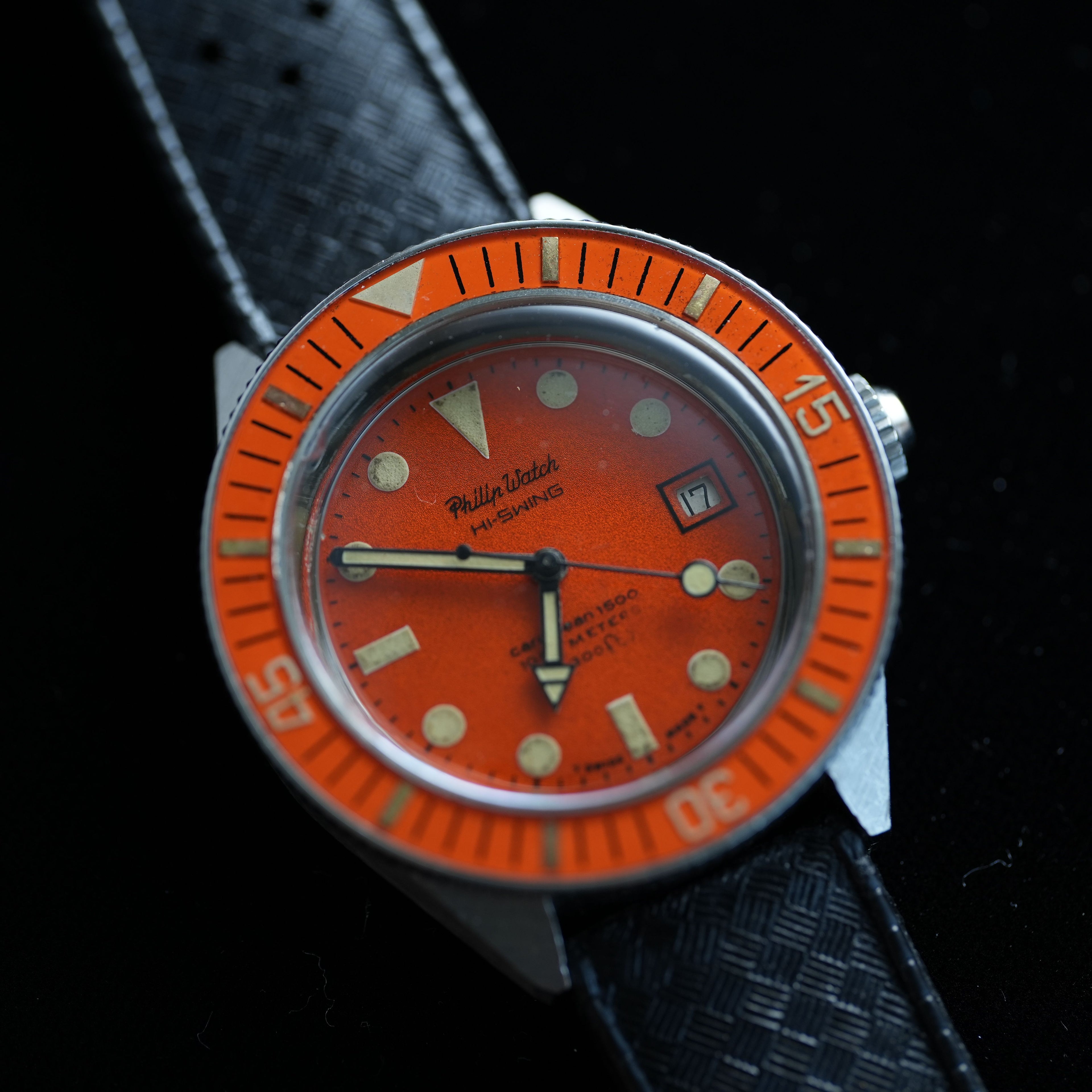 Philip Watch Caribbean 1500 Orange 715 Case Bakelite Bezel