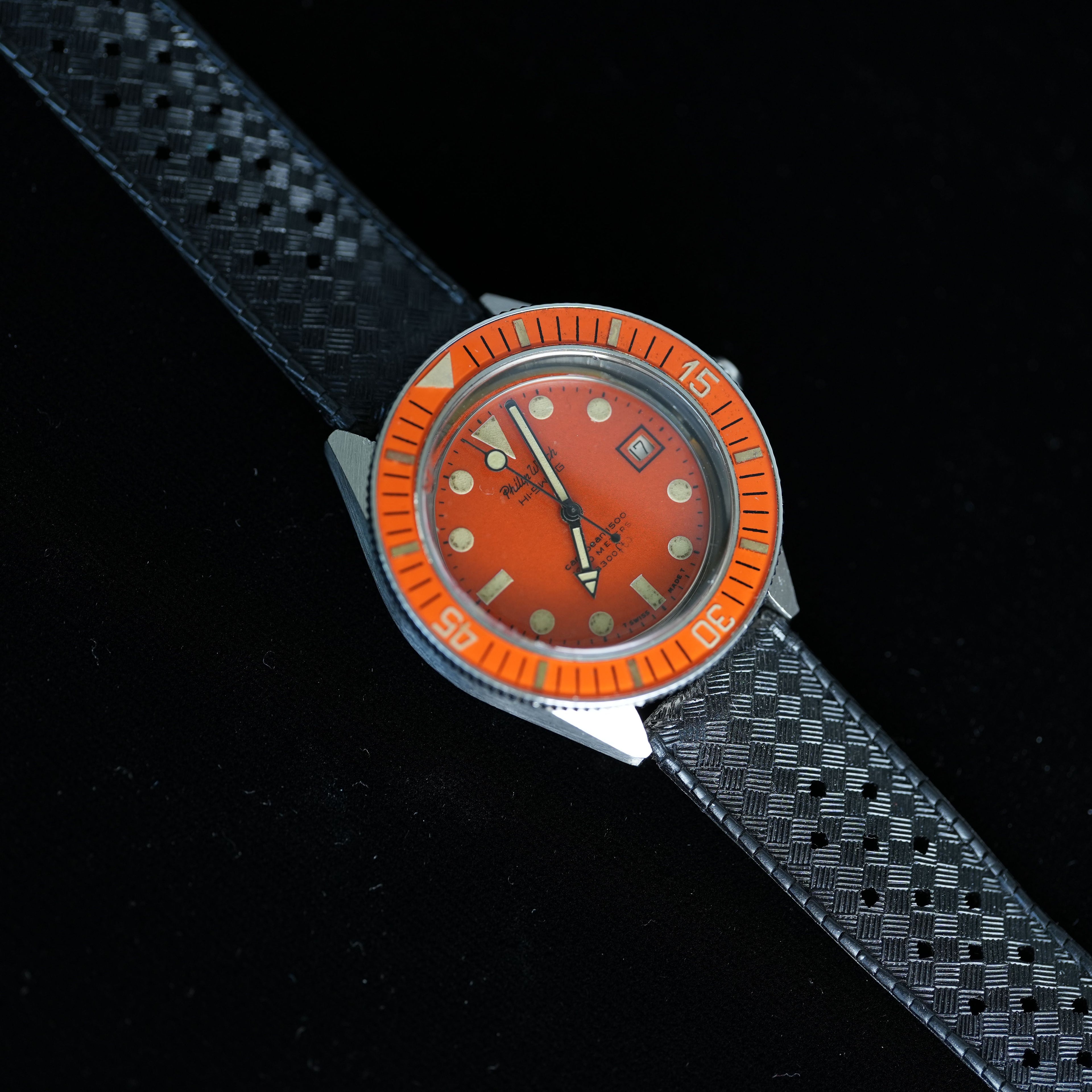 Philip Watch Caribbean 1500 Orange 715 Case Bakelite Bezel