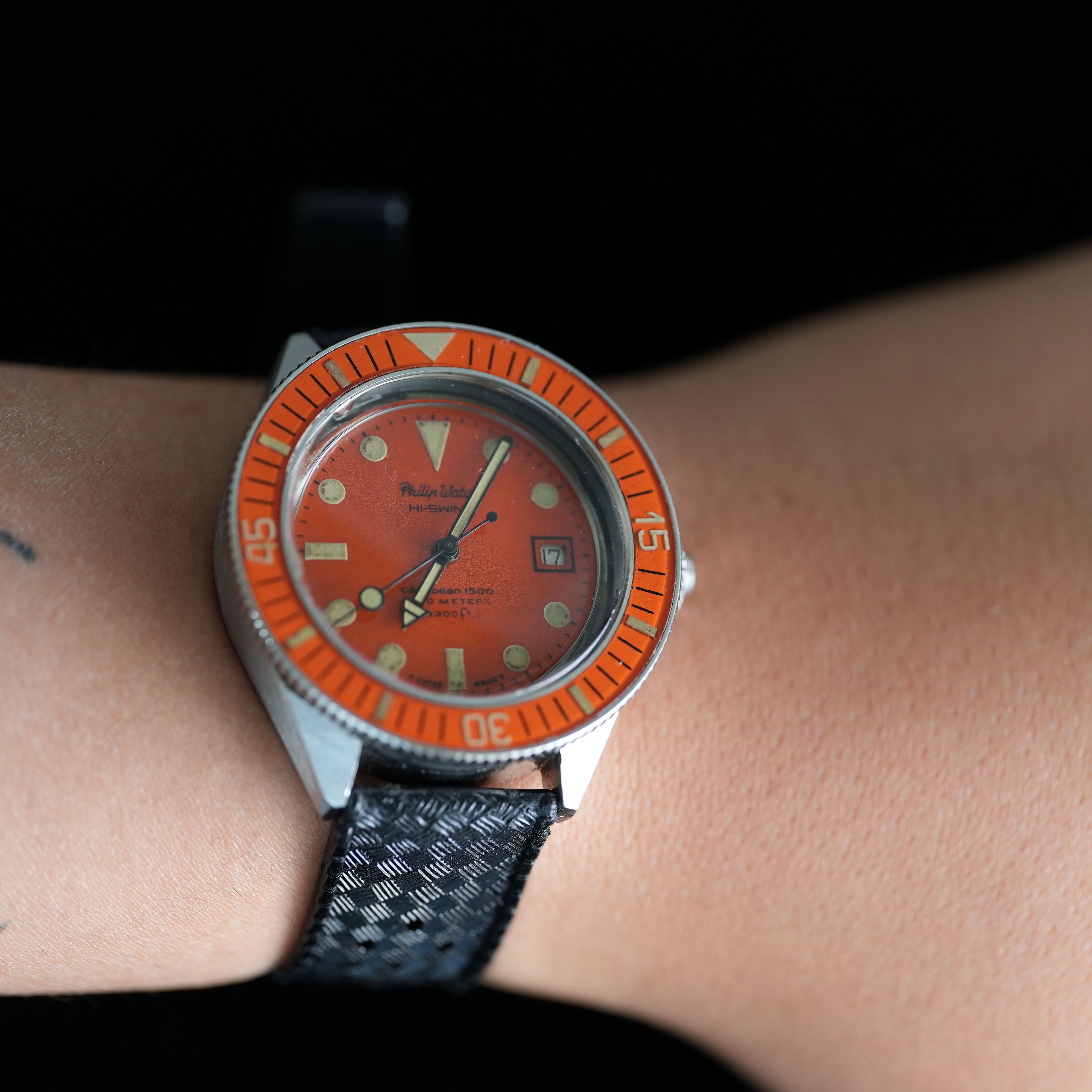Philip Watch Caribbean 1500 Orange 715 Case Bakelite Bezel