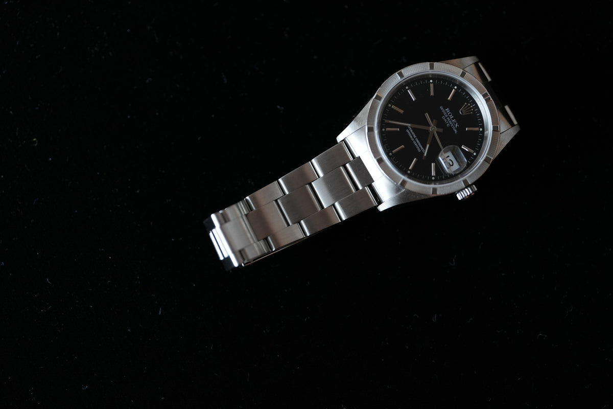 Rolex 15210 Engined Turned Bezel Black Dial Full Set - Just Serviced