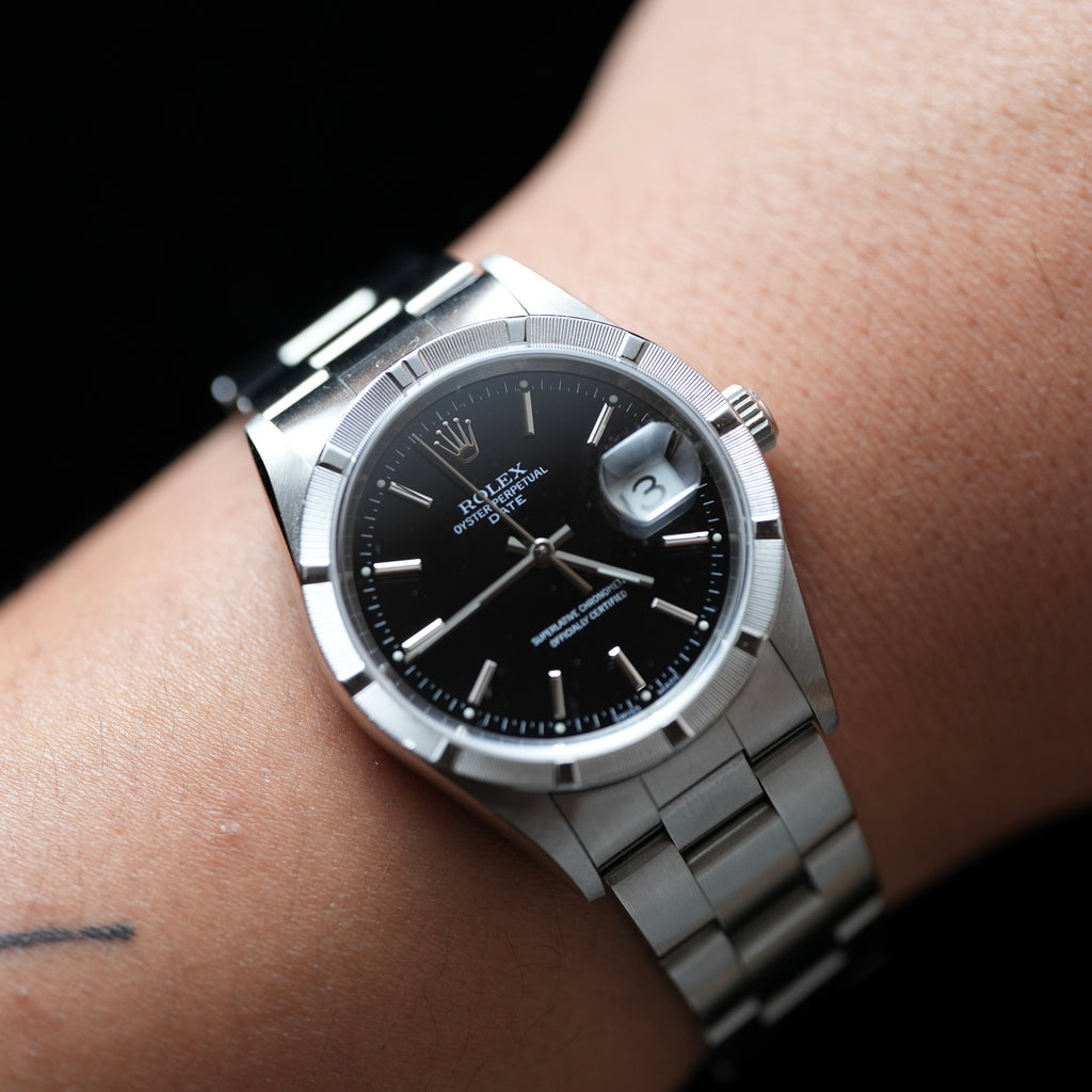 Rolex 15210 Engined Turned Bezel Black Dial Full Set - Just Serviced