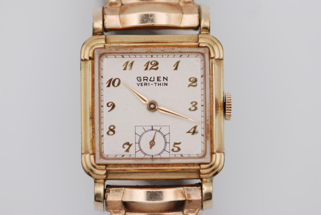 Vintage Gruen Veri-Thin Gold Plated Square Stepped Case Art Deco Subseconds