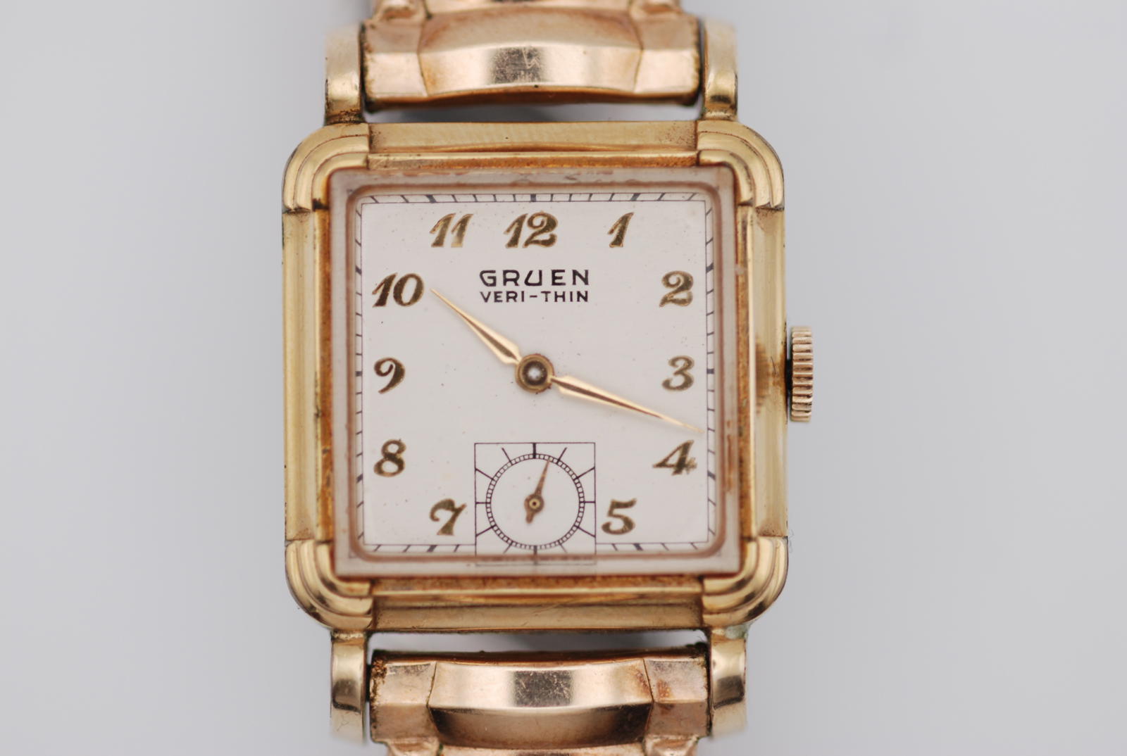 Vintage Gruen Veri-Thin Gold Plated Square Stepped Case Art Deco Subseconds