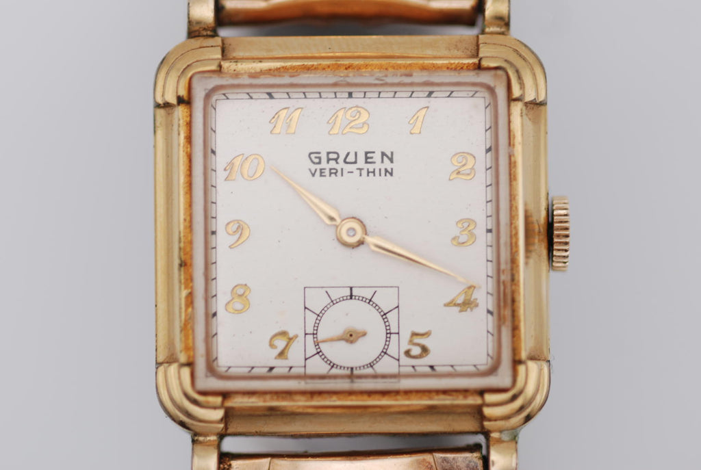 Vintage Gruen Veri-Thin Gold Plated Square Stepped Case Art Deco Subseconds