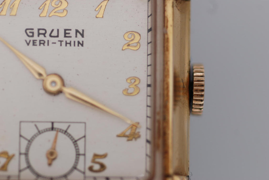 Vintage Gruen Veri-Thin Gold Plated Square Stepped Case Art Deco Subseconds