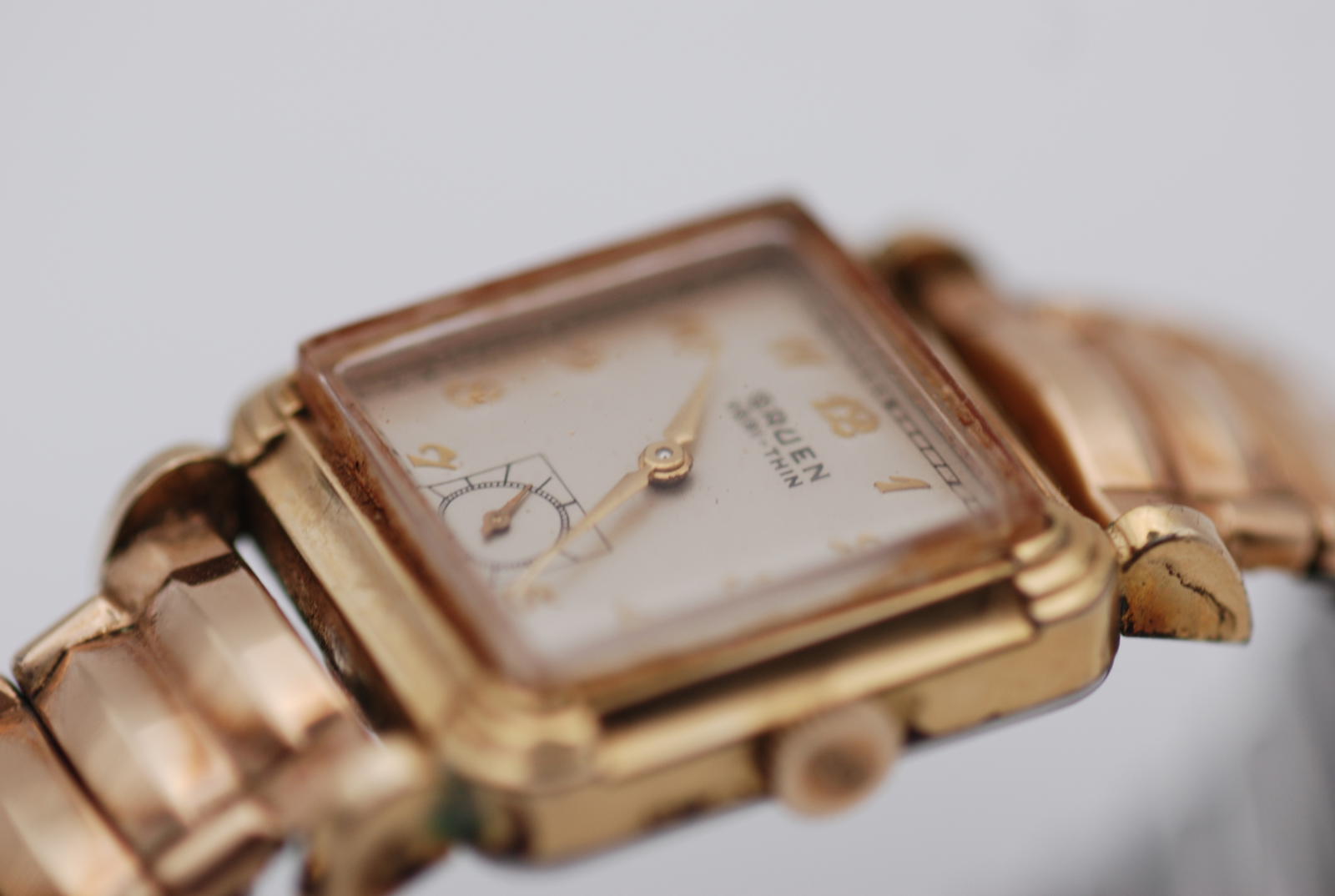 Vintage Gruen Veri-Thin Gold Plated Square Stepped Case Art Deco Subseconds