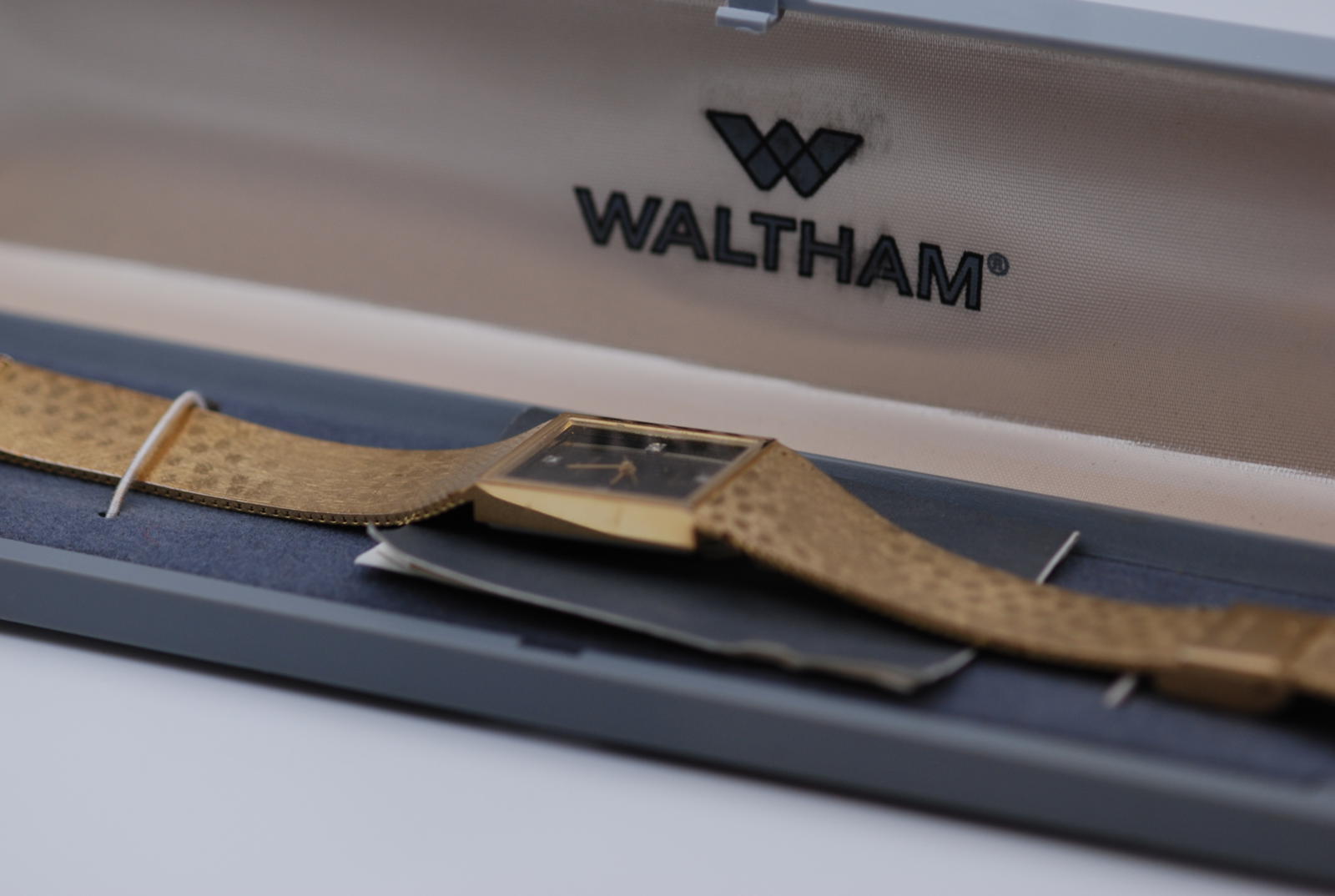 Waltham Black Dial Tank Watch Diamond Indices Snake Skin Pattern Bracelet